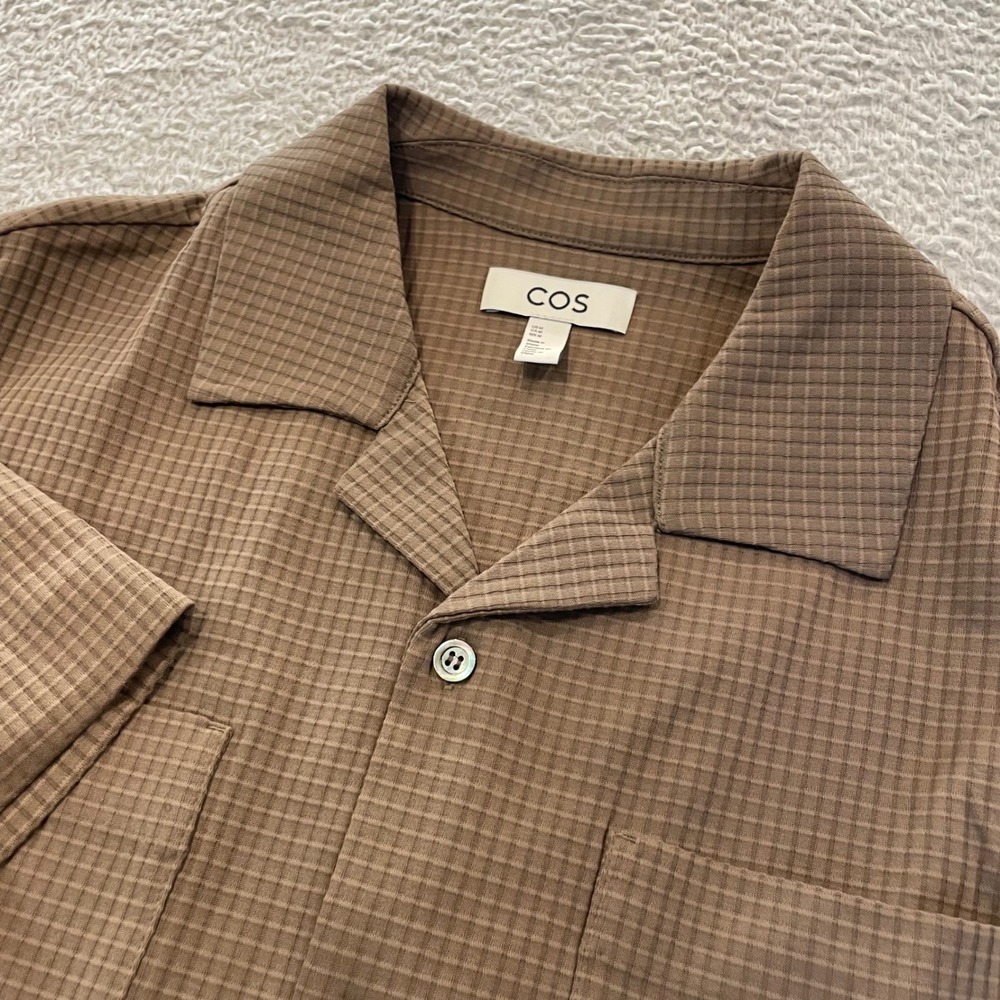 COS Waffle Camp Shirt Mens Medium Brown Textured Pockets Oversized
